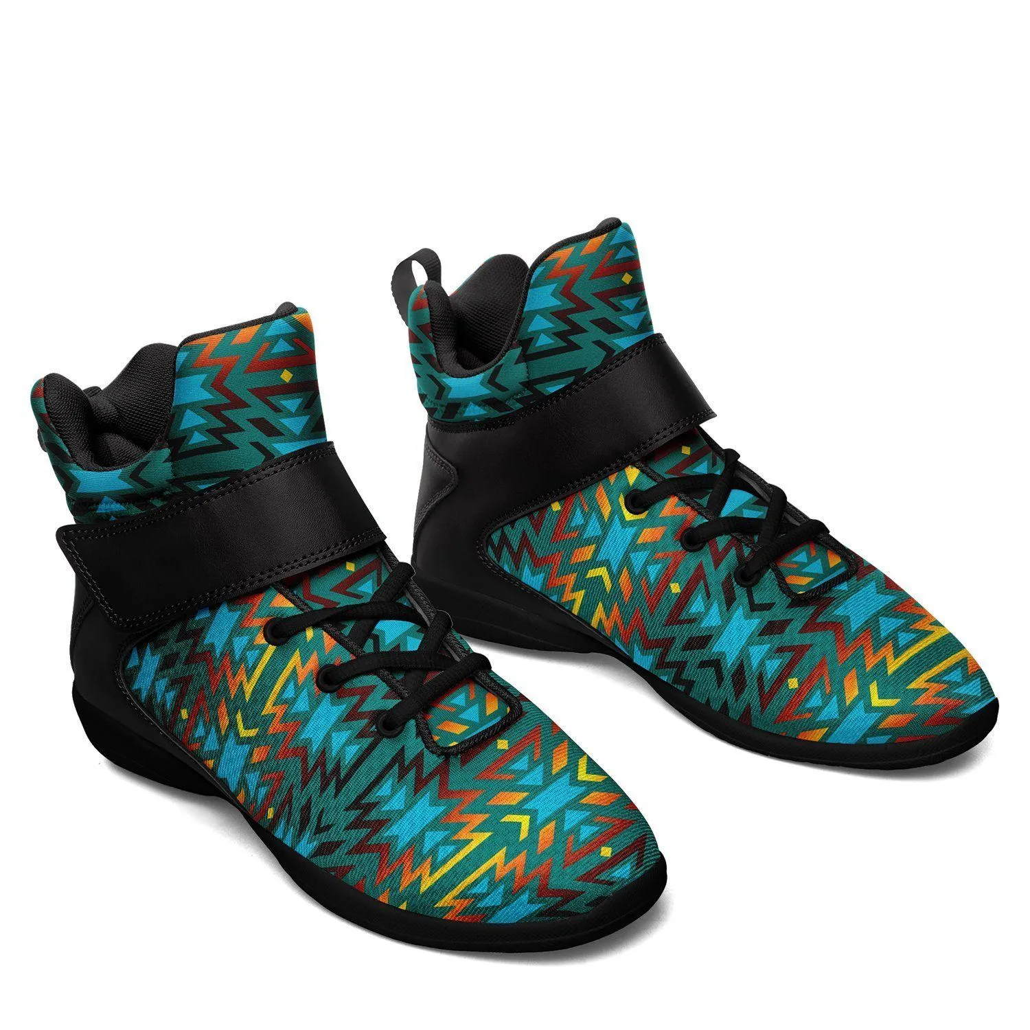 Fire Colors and Turquoise Teal Kid's Ipottaa Basketball / Sport High Top Shoes