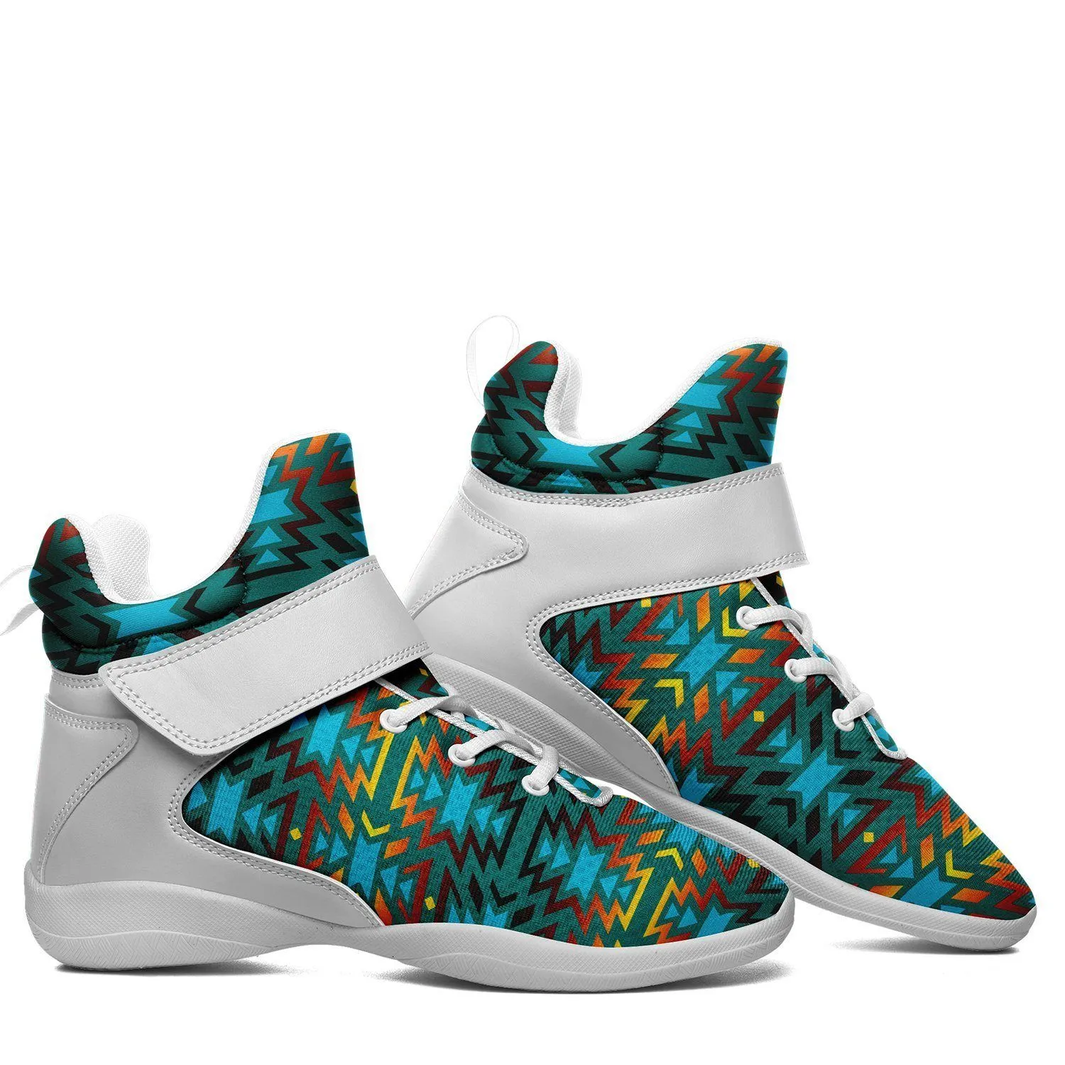 Fire Colors and Turquoise Teal Kid's Ipottaa Basketball / Sport High Top Shoes