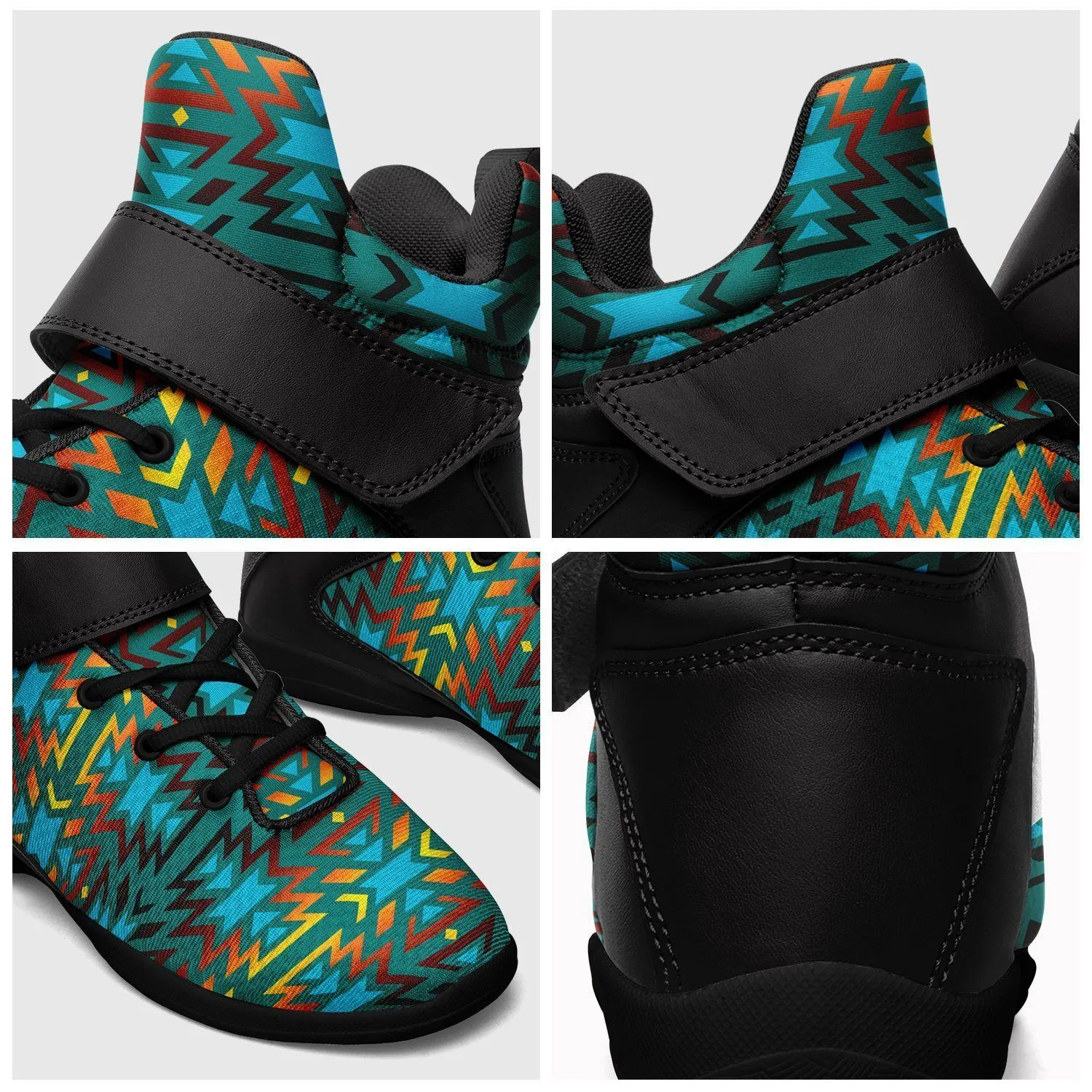 Fire Colors and Turquoise Teal Kid's Ipottaa Basketball / Sport High Top Shoes