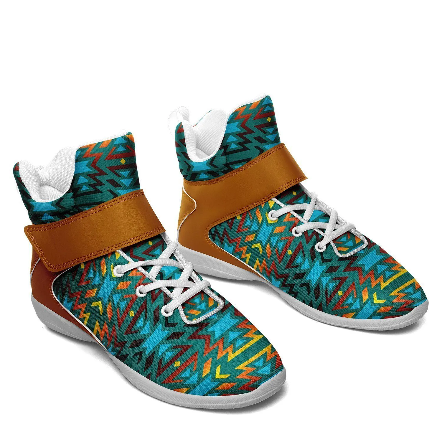 Fire Colors and Turquoise Teal Kid's Ipottaa Basketball / Sport High Top Shoes