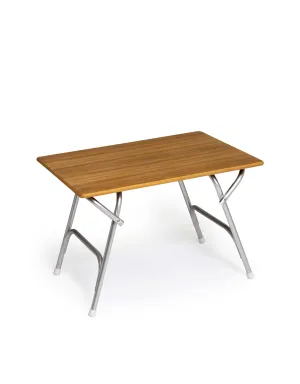 Folding Aluminum and Teak Top Boat Table, Adjustable to 2 fixed heights  66X112X56/73 cm-M600T