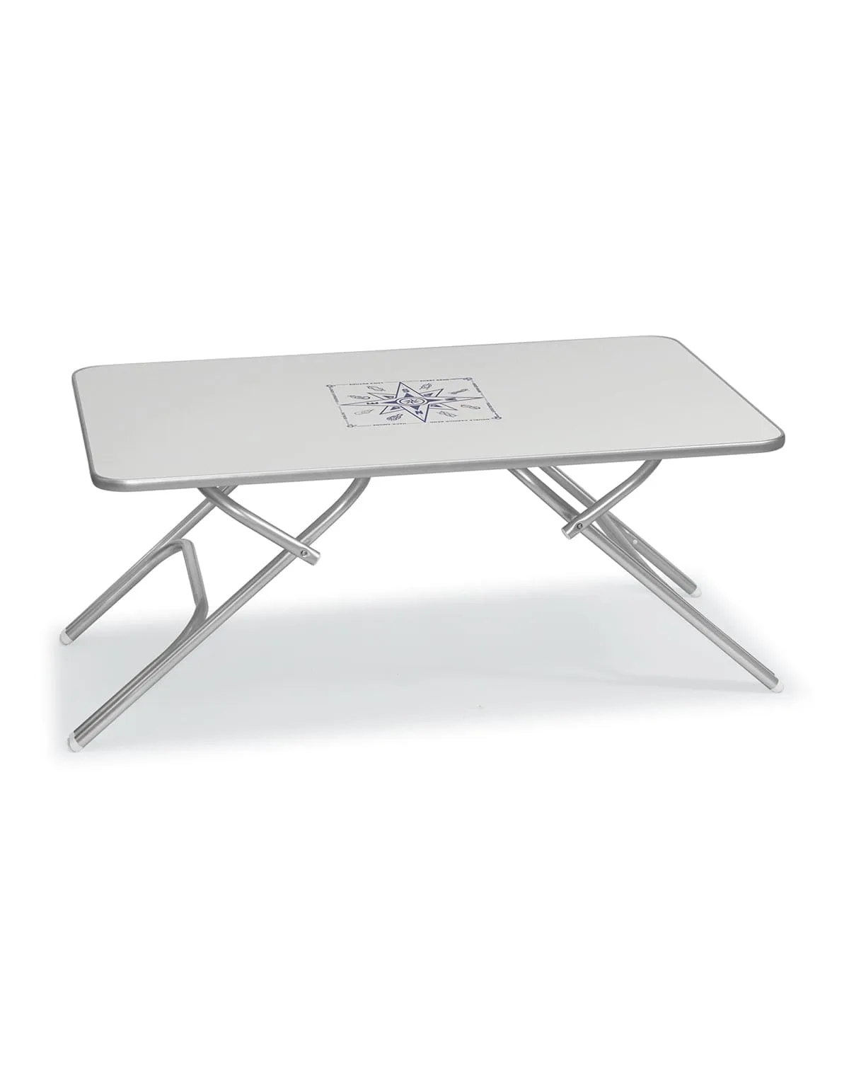 Folding Aluminum and White Melamine Boat Table -120X75cm Adjustable to 2 Fixed Heights 56/73cm-M600