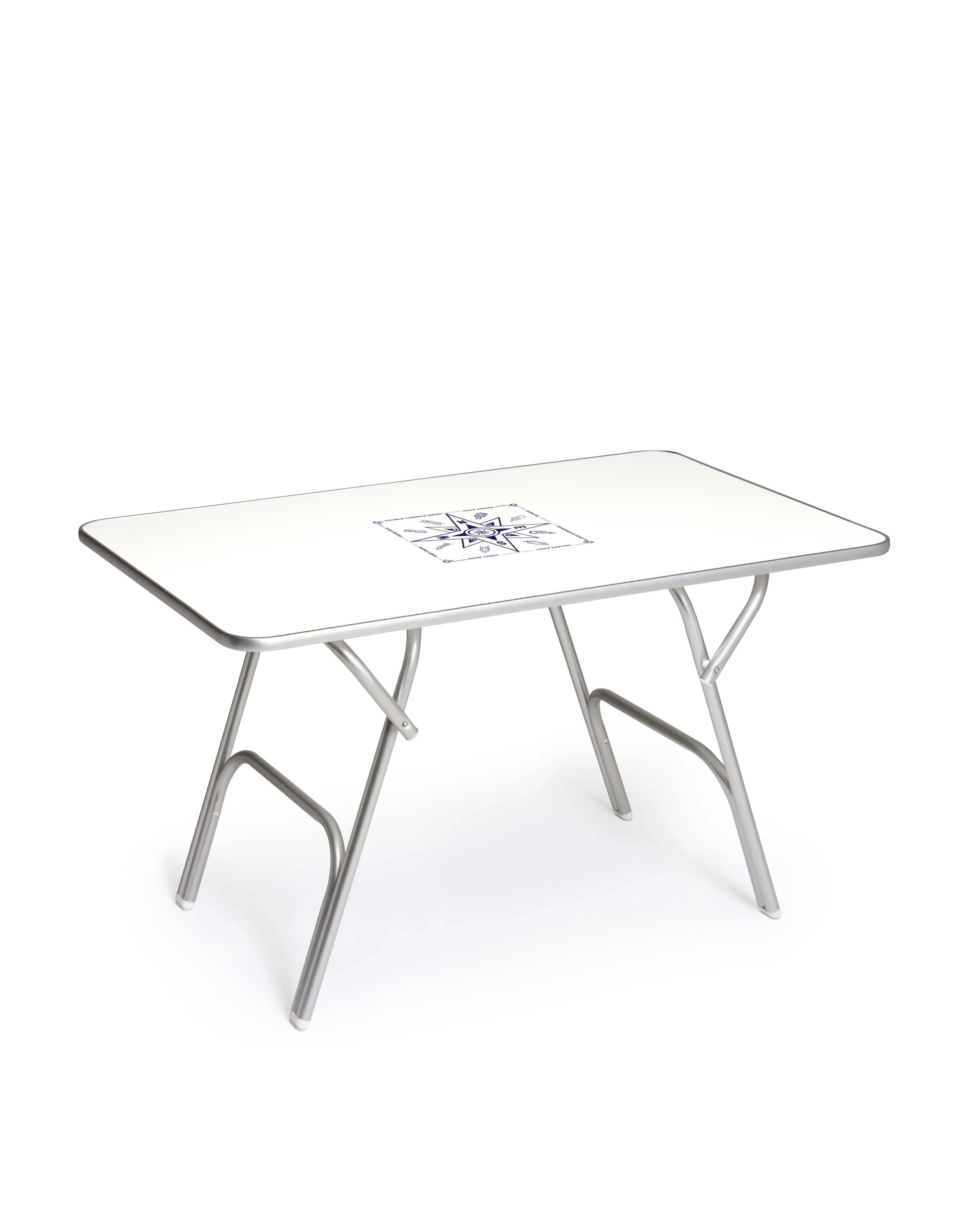 Folding Aluminum and White Melamine Boat Table -120X75cm Adjustable to 2 Fixed Heights 56/73cm-M600