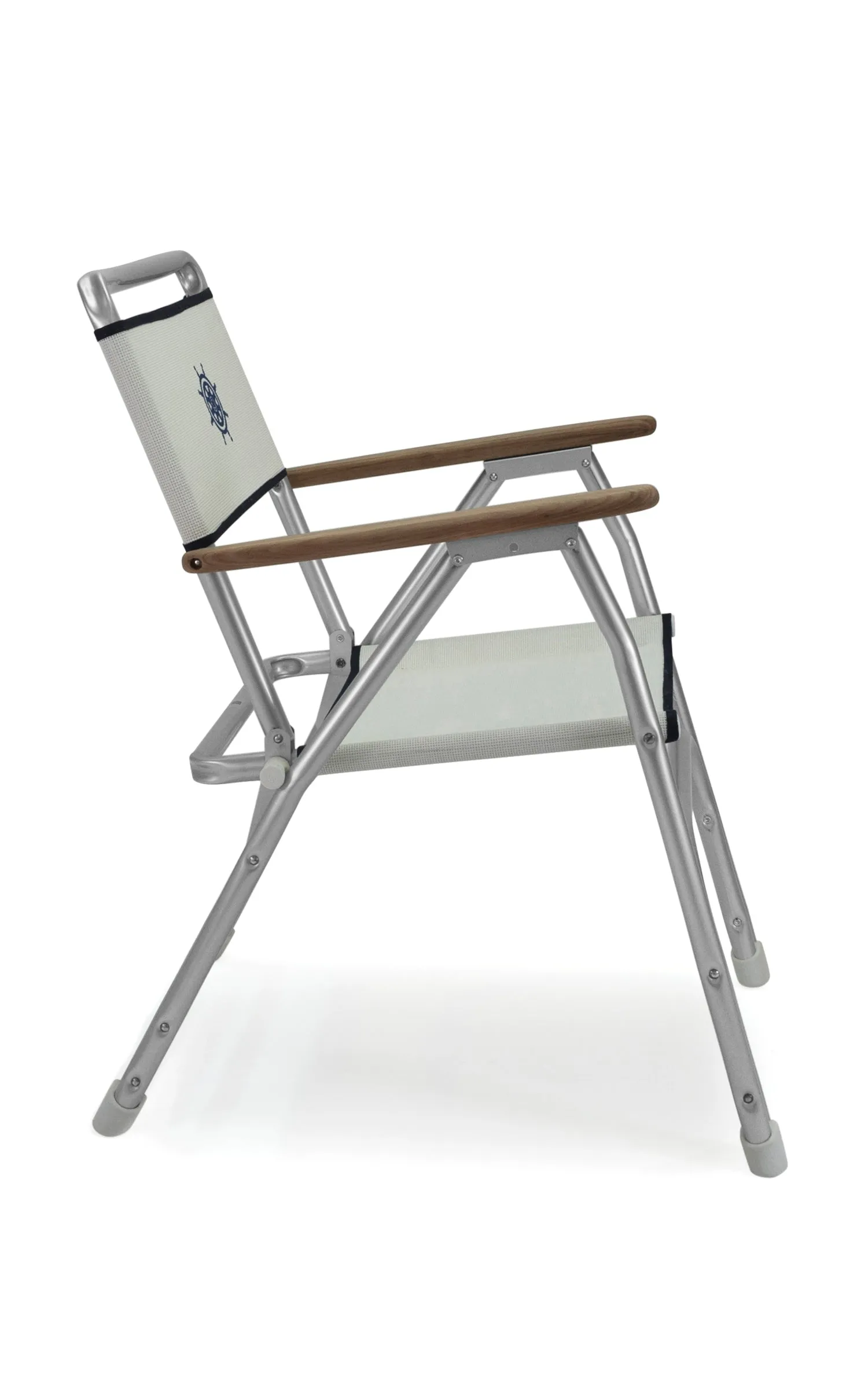 Folding Aluminum Boat Chair With Teak Armrests Textilene Fabric M100V