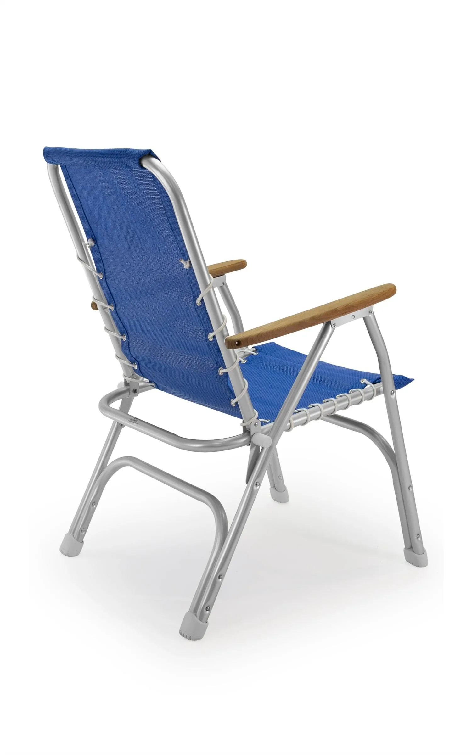 Folding Aluminum High Back Boat Chair With Teak Armrests Textilene Fabric M150V