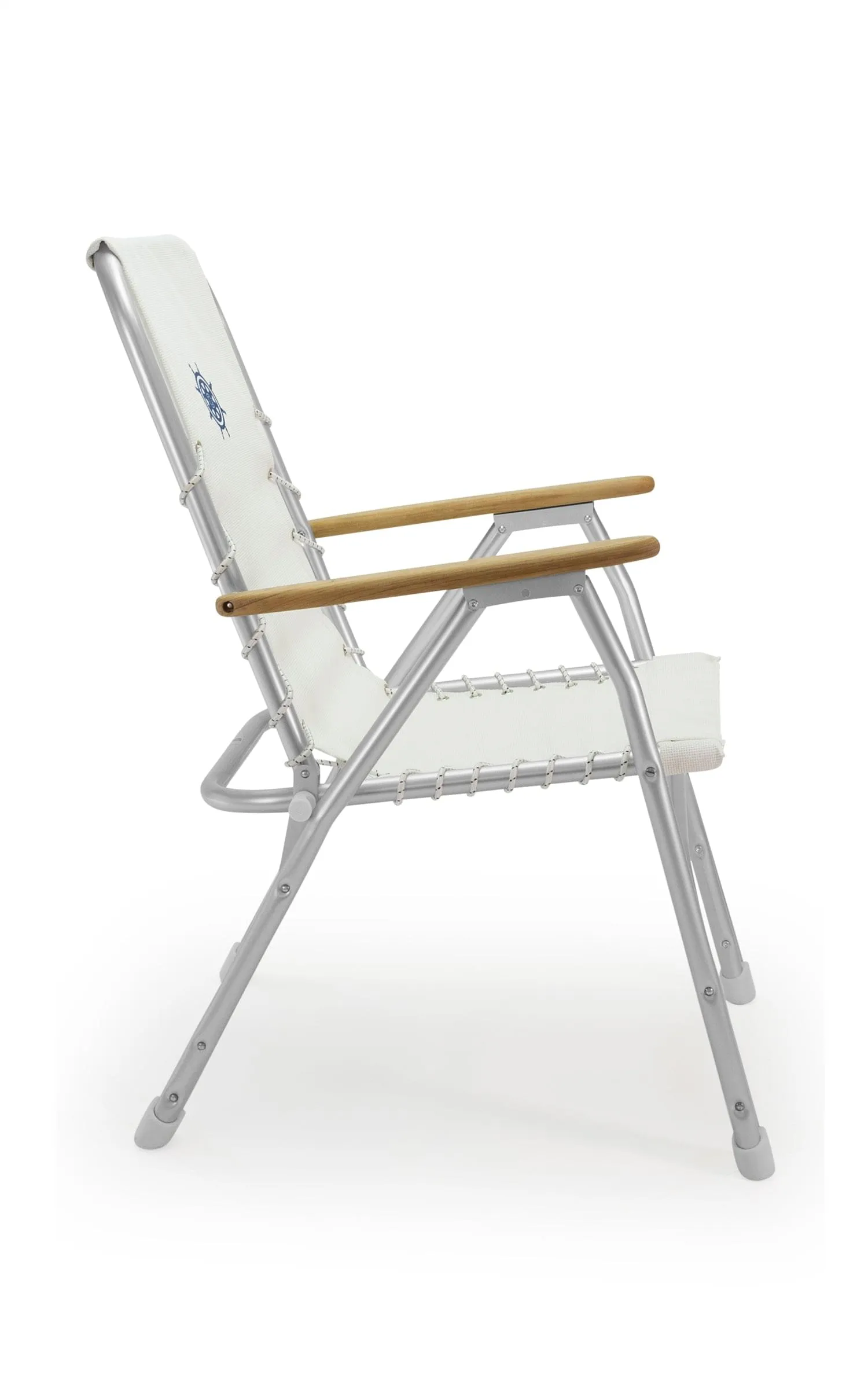 Folding Aluminum High Back Boat Chair With Teak Armrests Textilene Fabric M150V