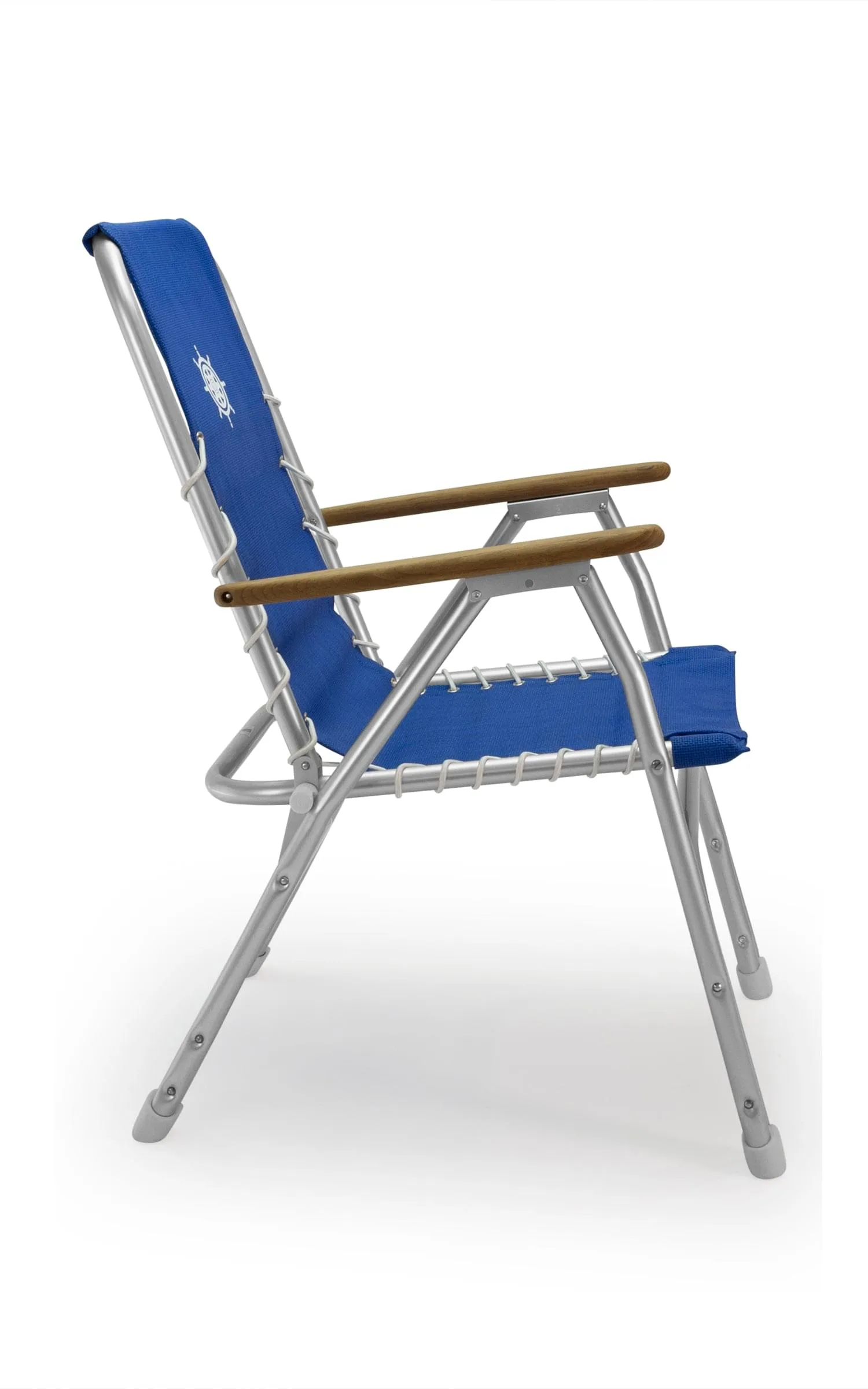 Folding Aluminum High Back Boat Chair With Teak Armrests Textilene Fabric M150V