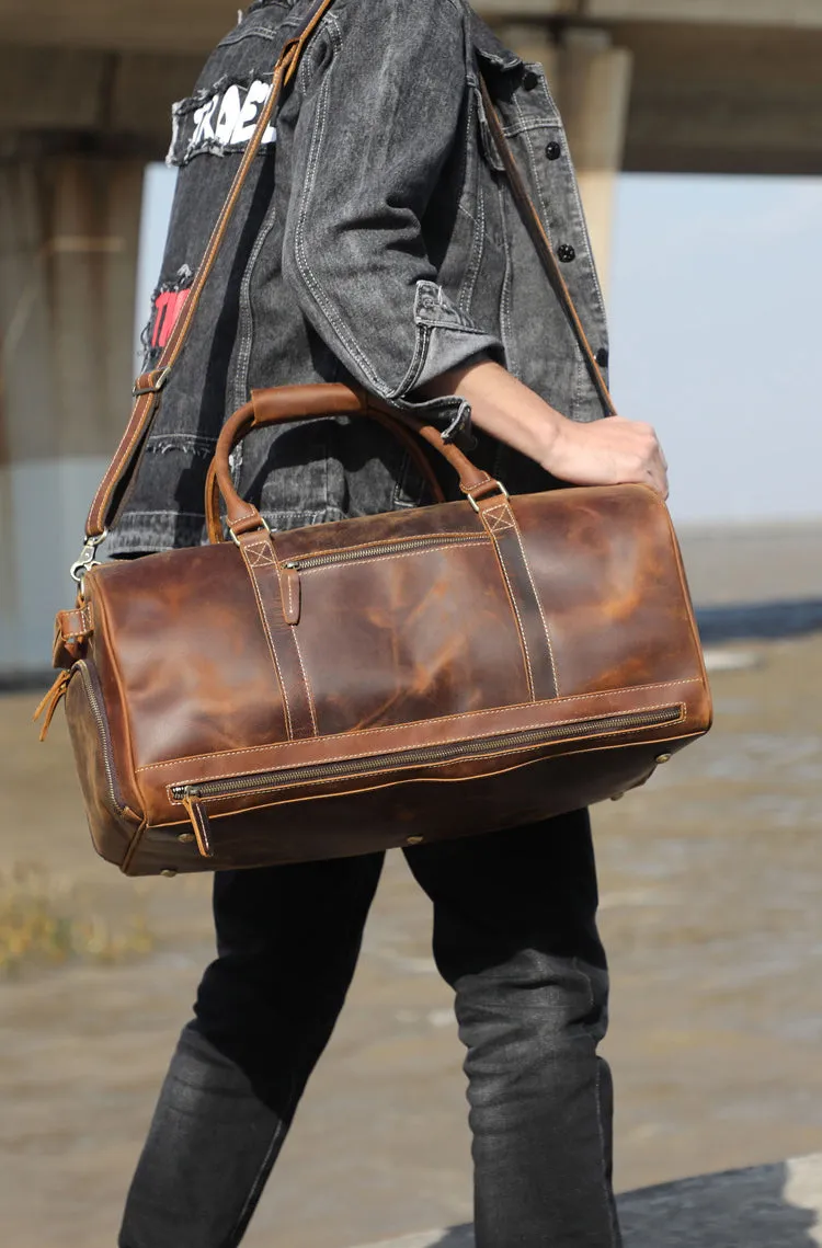 Full Grain Leather Duffle Bag Personalized Leather Travel Bag Large Capacity Leather Holdall Duffel Bag Mens Leather Gym bag