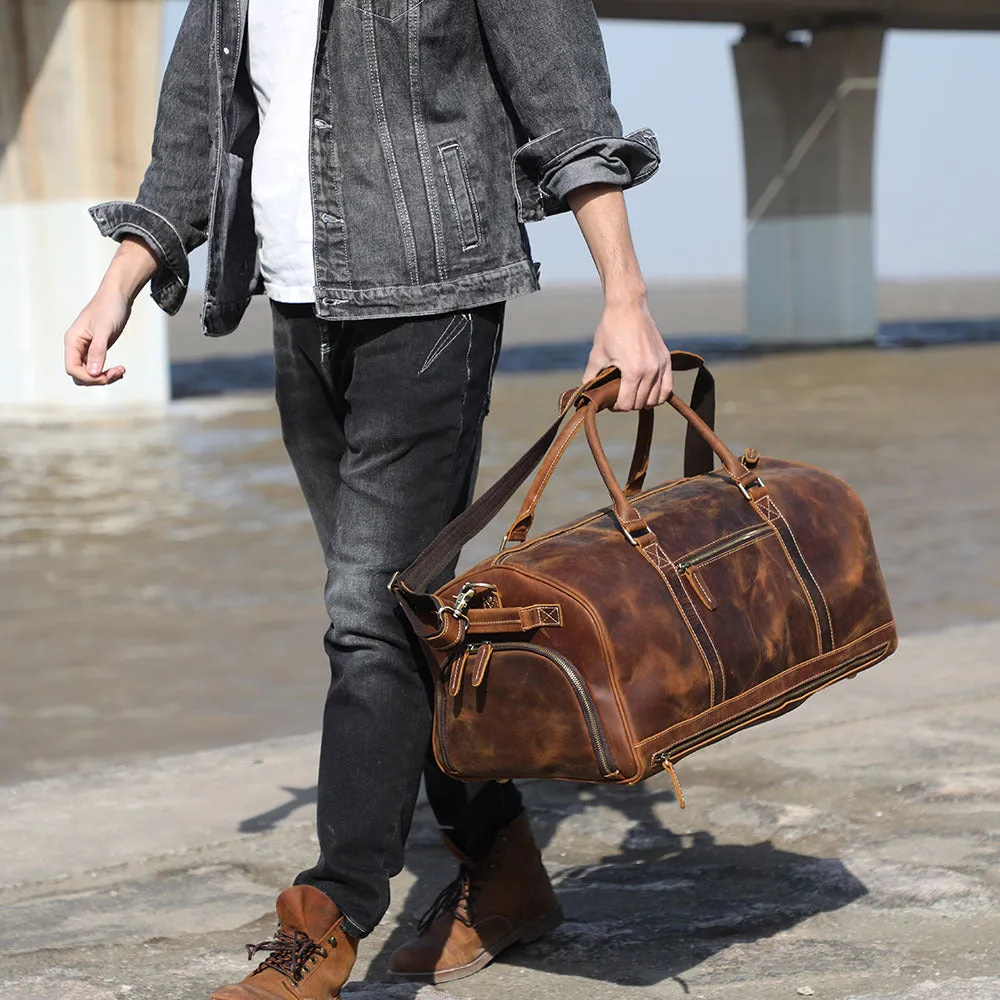 Full Grain Leather Duffle Bag Personalized Leather Travel Bag Large Capacity Leather Holdall Duffel Bag Mens Leather Gym bag