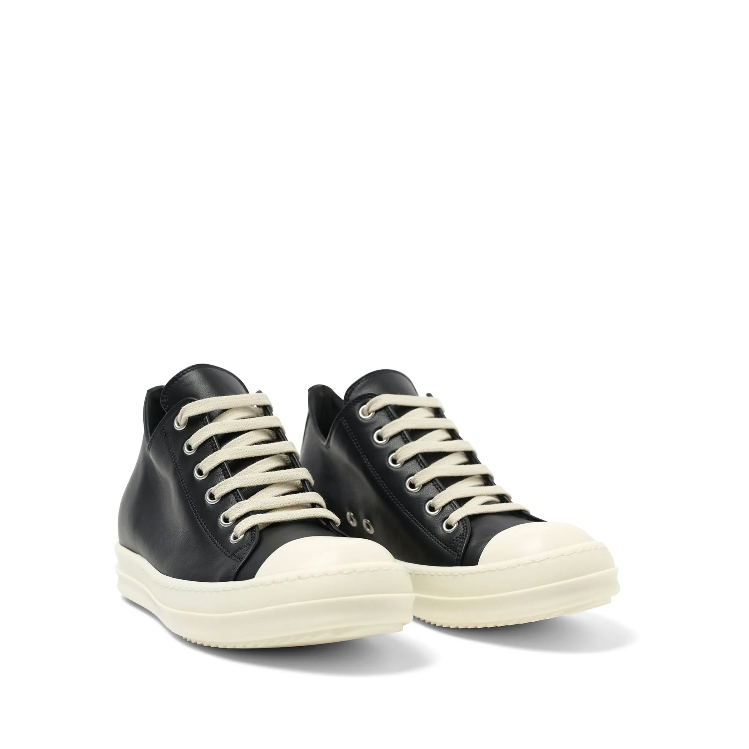 Full Grain Leather Low Sneaker in Black/Milk