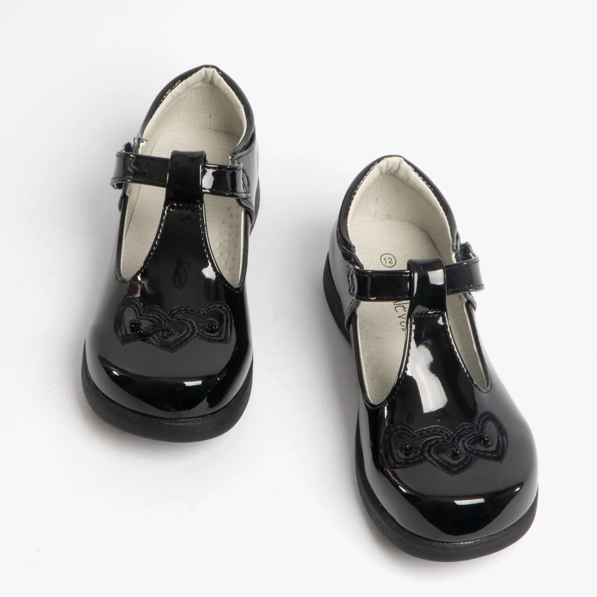 Girls Touch Fasten T-Bar School Shoes Black Patent