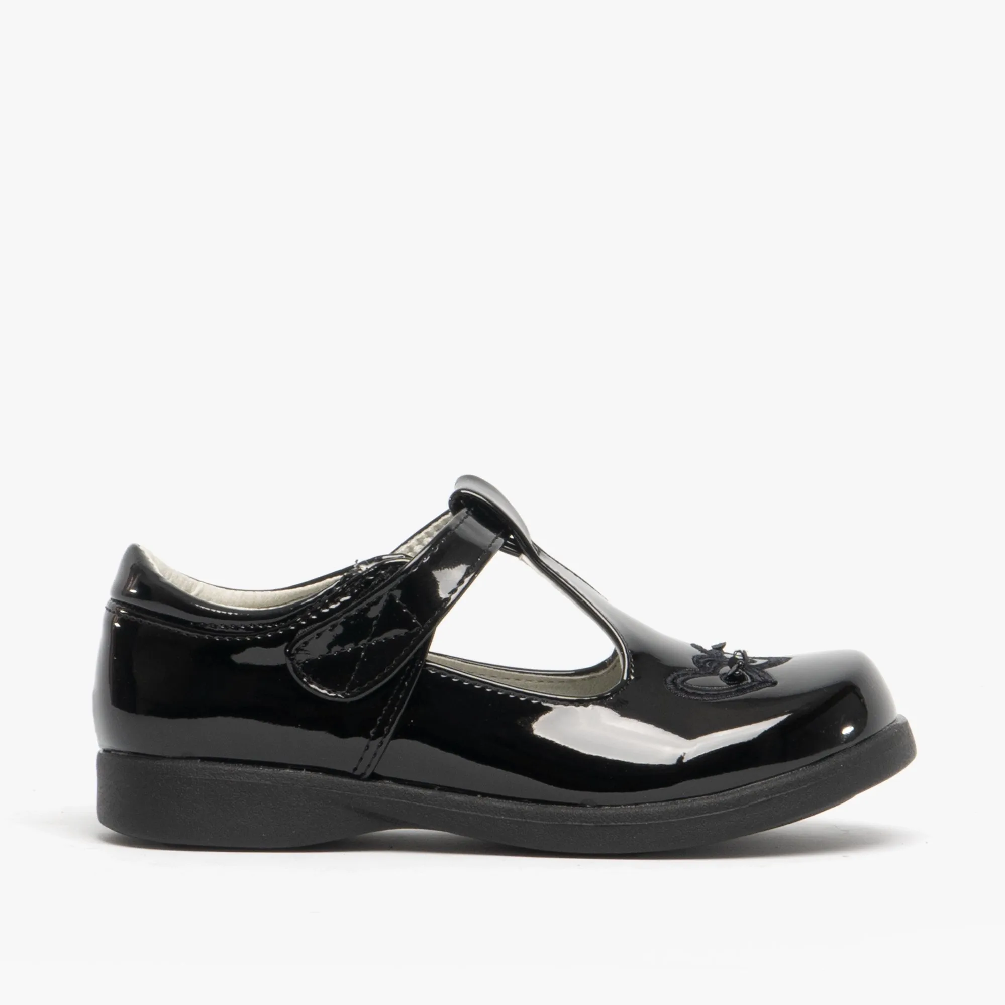 Girls Touch Fasten T-Bar School Shoes Black Patent