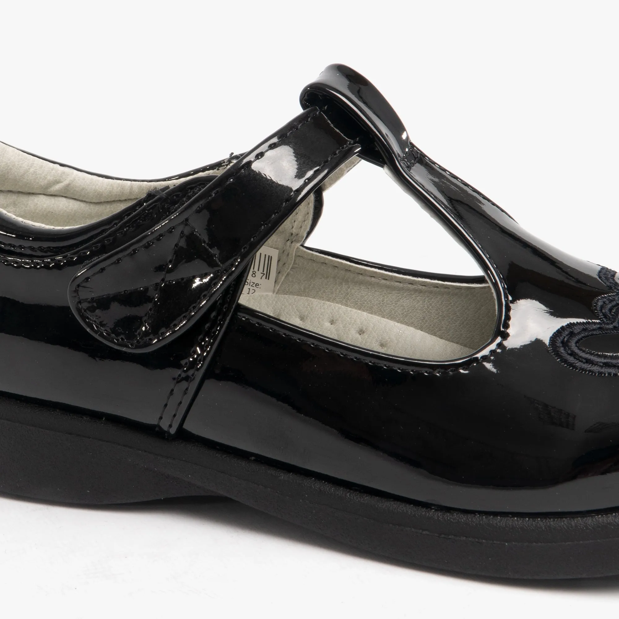 Girls Touch Fasten T-Bar School Shoes Black Patent