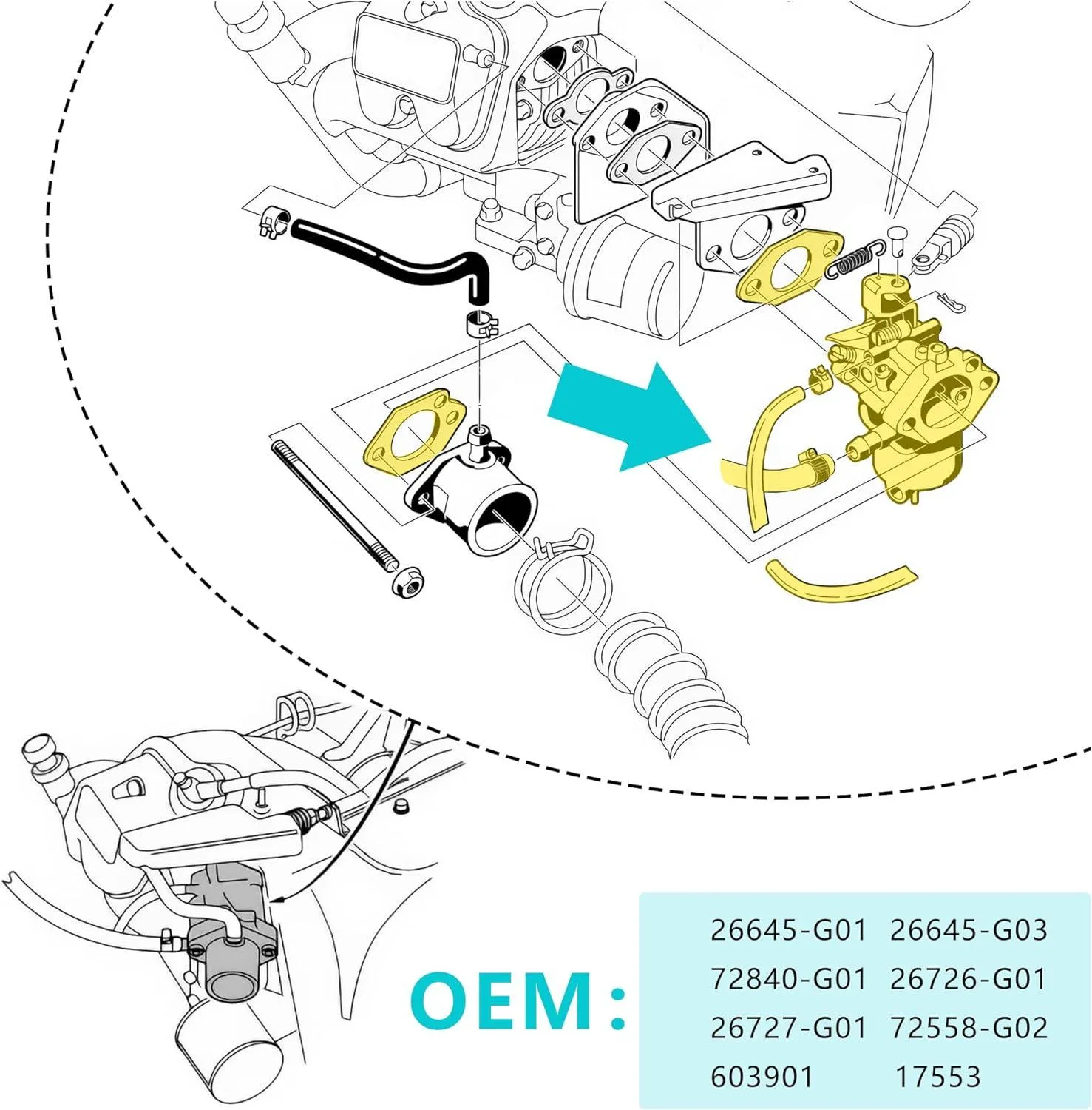 Golf Cart Carburetor Fuel Pump Kit for EZGO TXT 1991-up 4-Cycle Mode - 10L0L