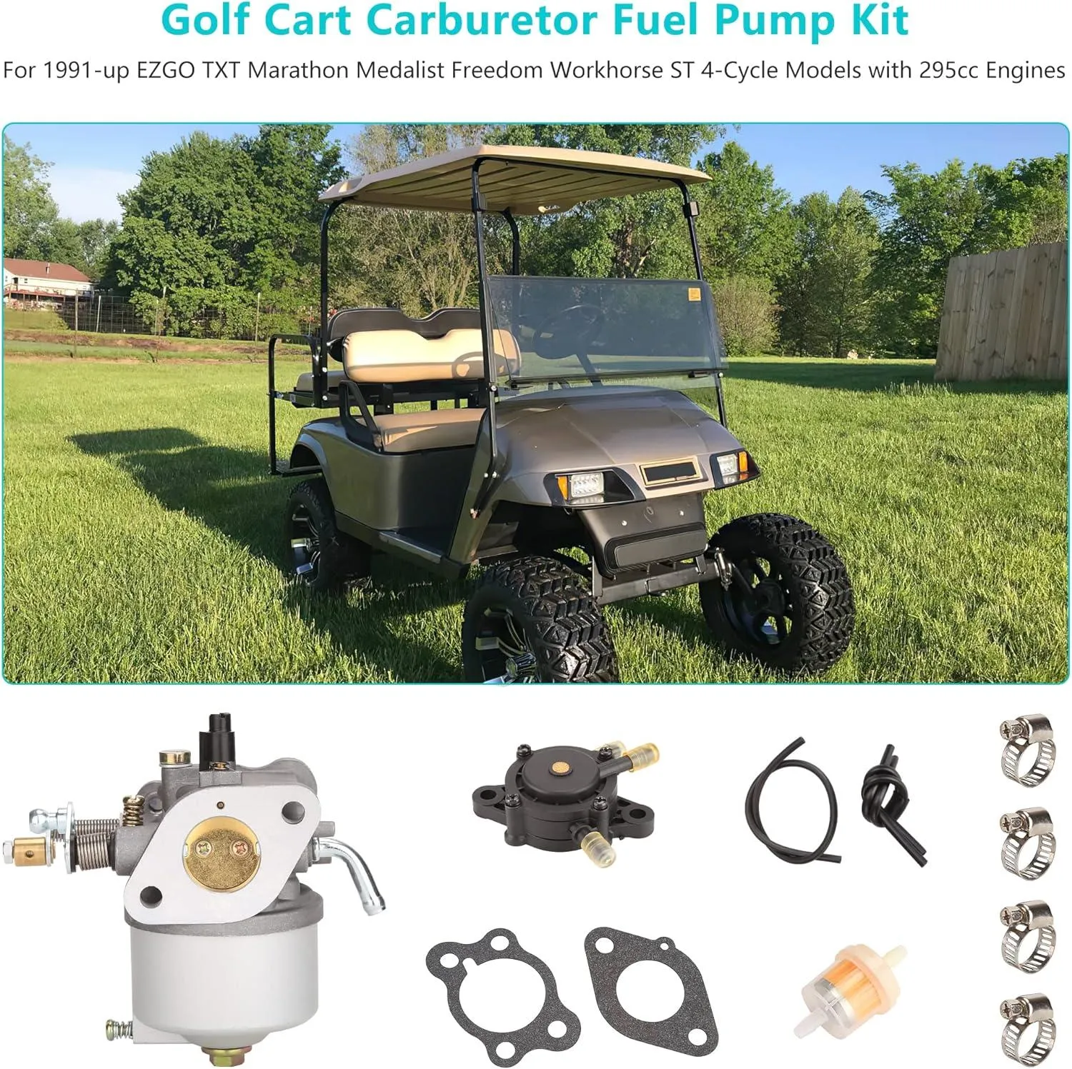 Golf Cart Carburetor Fuel Pump Kit for EZGO TXT 1991-up 4-Cycle Mode - 10L0L