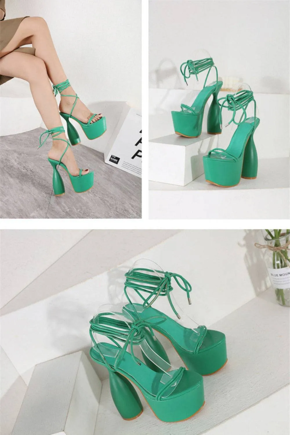 Green Chucky Platform High Heel Sandals