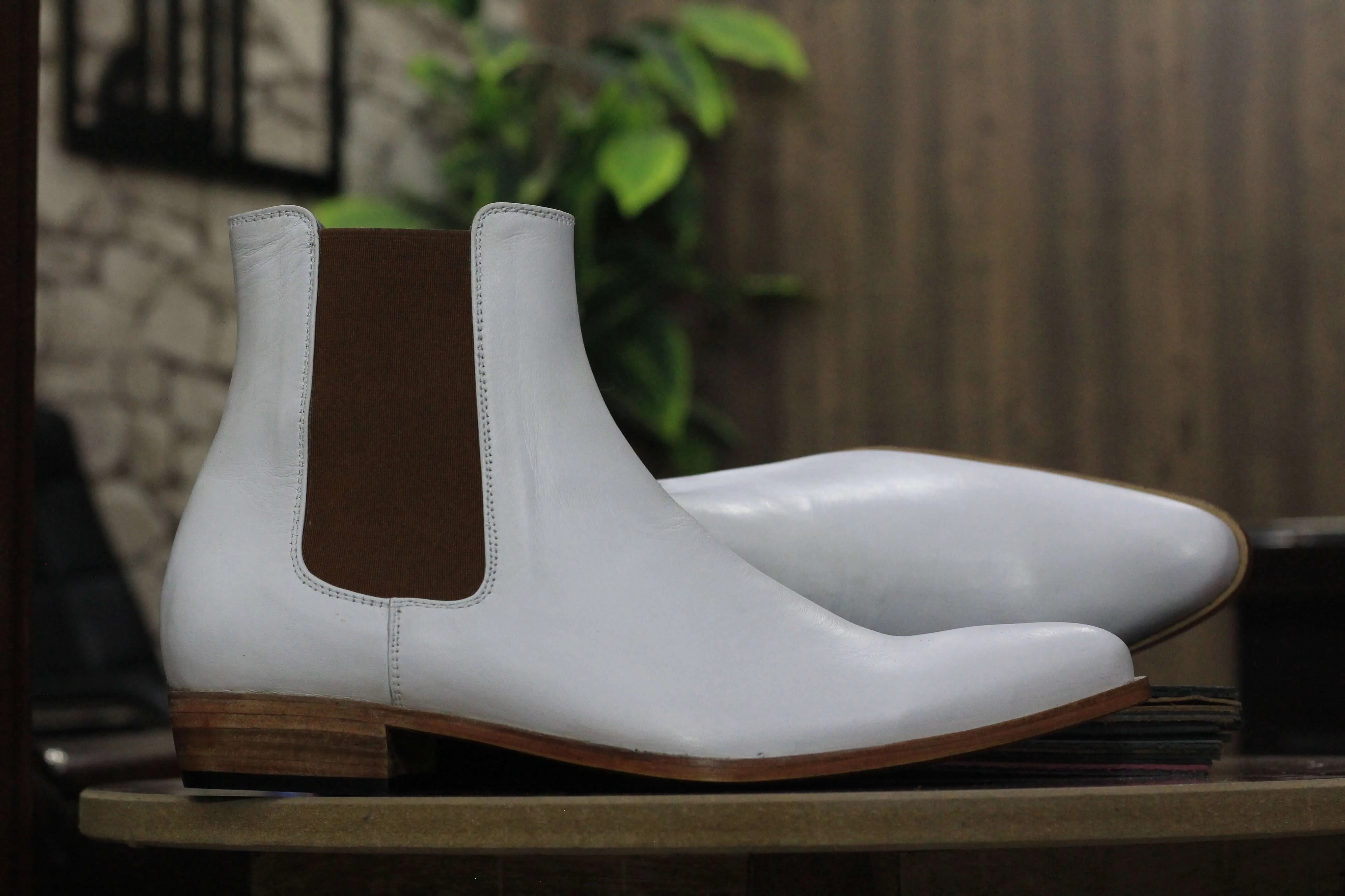 Handmade Ankle High White Chelsea Leather Boot, Men's Stylish Formal Leather Boot