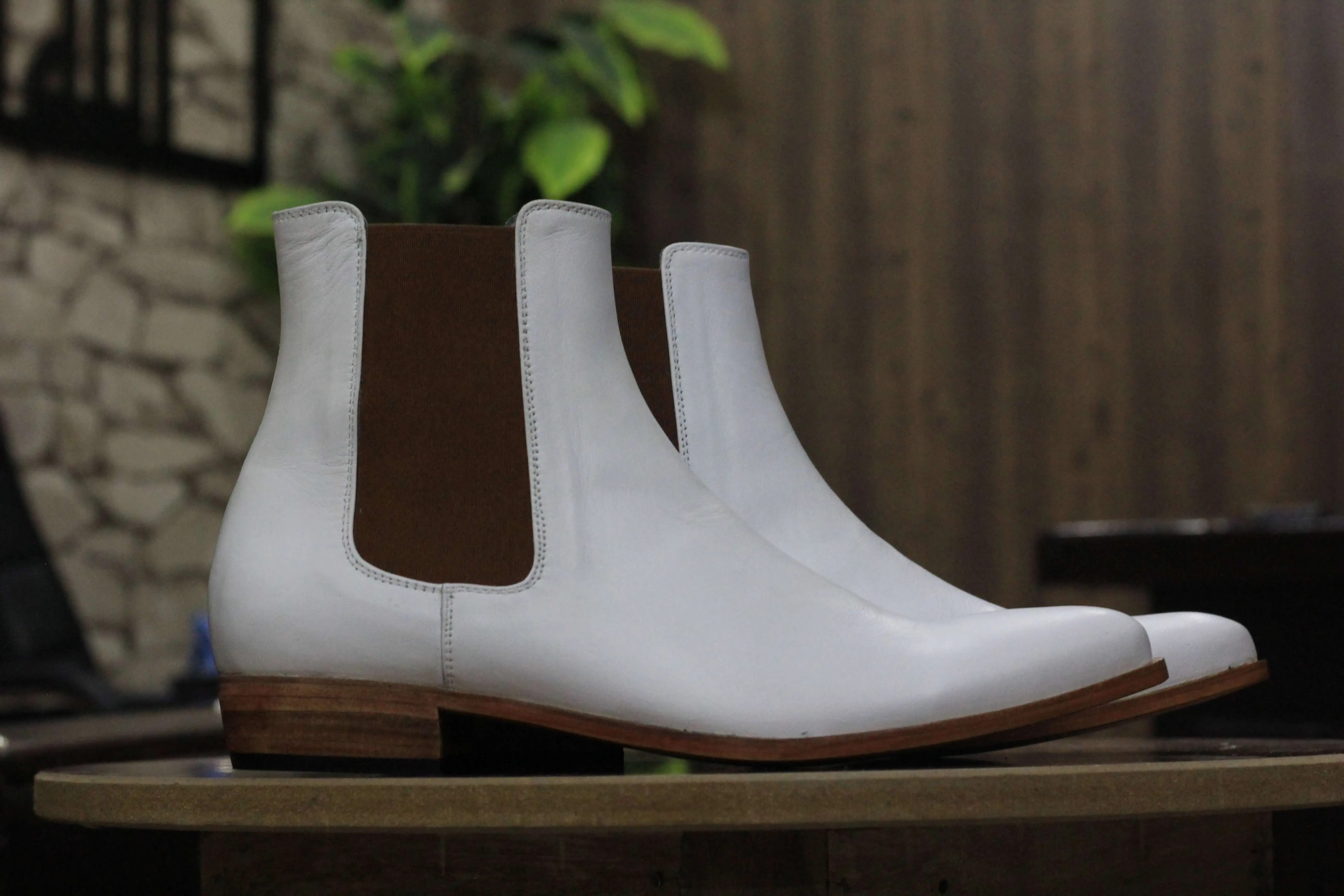 Handmade Ankle High White Chelsea Leather Boot, Men's Stylish Formal Leather Boot