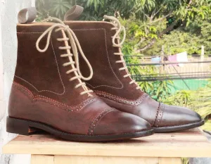 Handmade Brown Ankle Boot  For Men