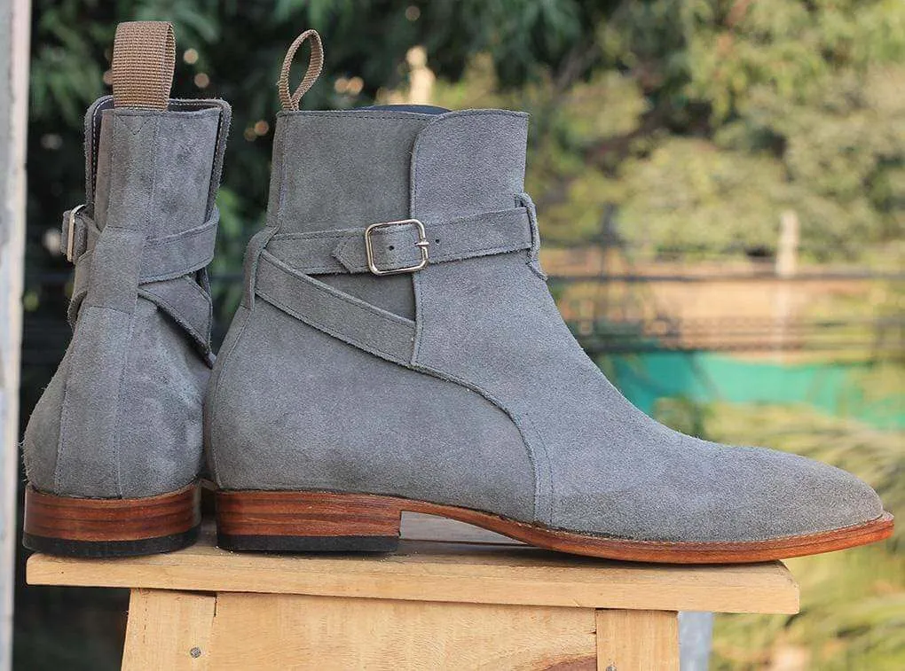 Handmade Gray Jodhpurs Ankle Boots For Men's