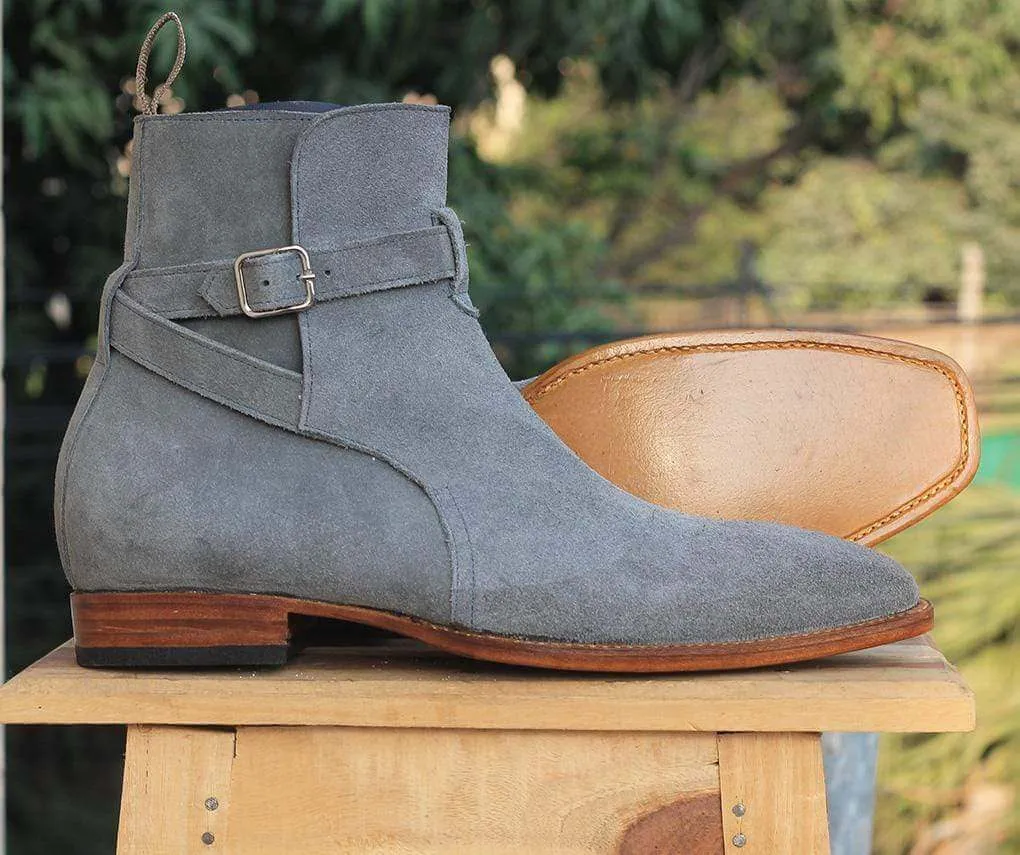 Handmade Gray Jodhpurs Ankle Boots For Men's