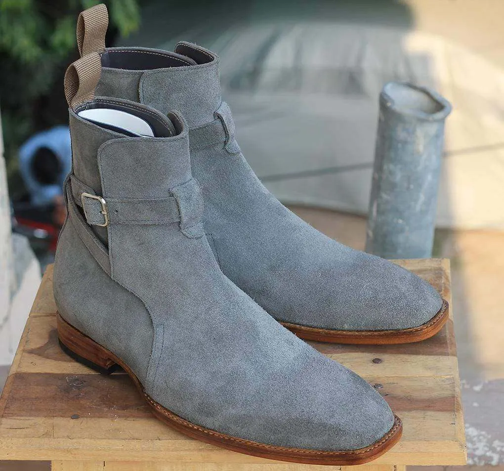 Handmade Gray Jodhpurs Ankle Boots For Men's