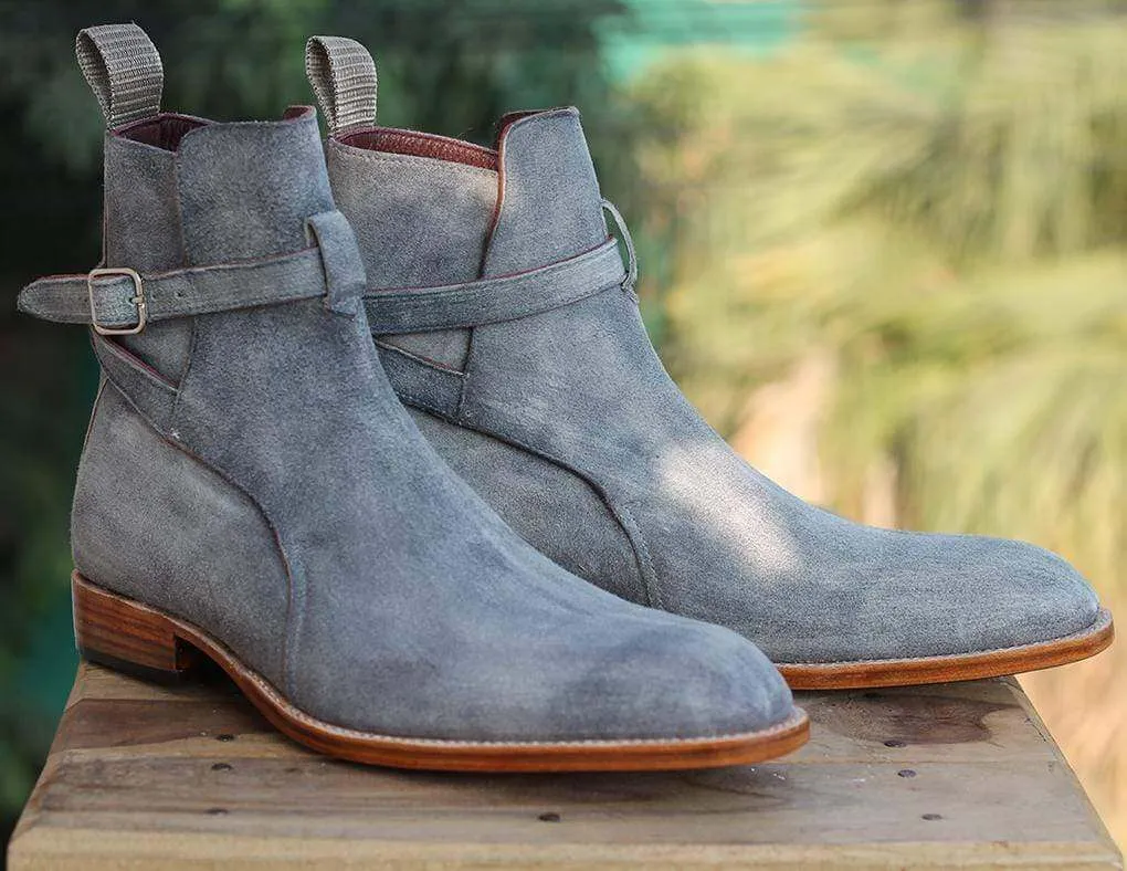 Handmade Gray Jodhpurs Suede Men's Boot