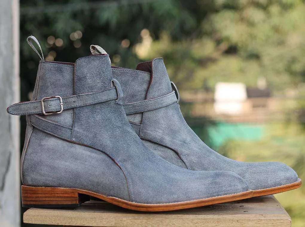 Handmade Gray Jodhpurs Suede Men's Boot