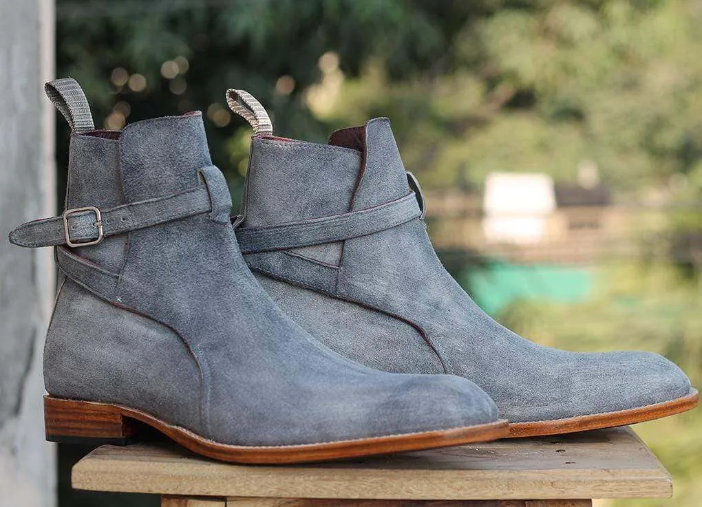 Handmade Gray Jodhpurs Suede Men's Boot