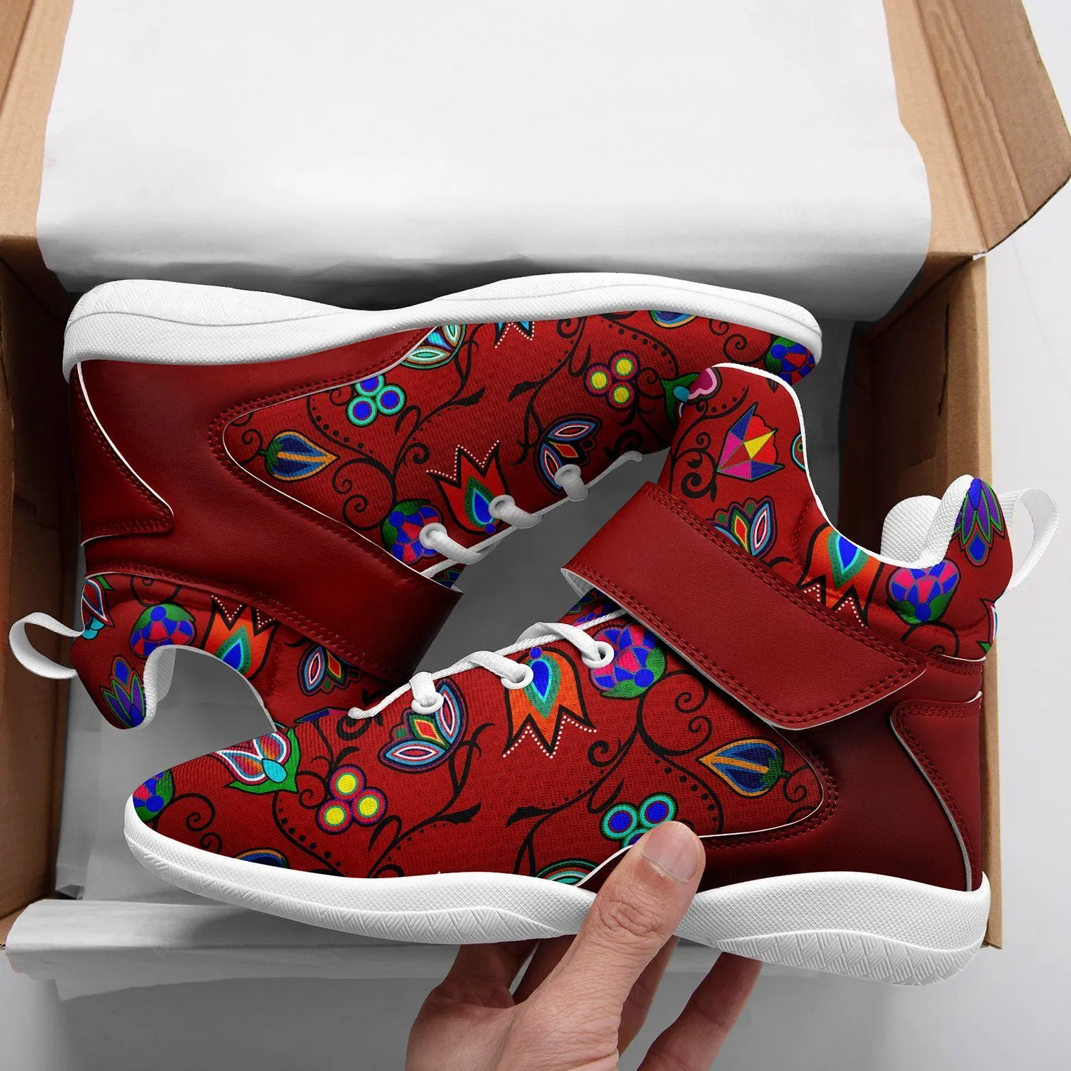 Indigenous Paisley Dahlia Ipottaa Basketball / Sport High Top Shoes - White Sole