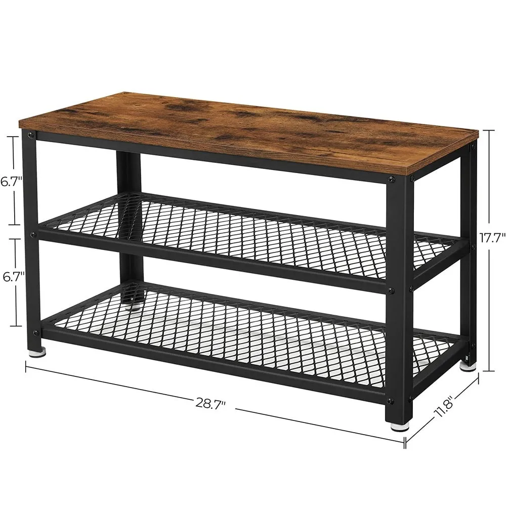 Industrial Shoe Bench with Seat & 2 Mesh Shelves - VASAGLE