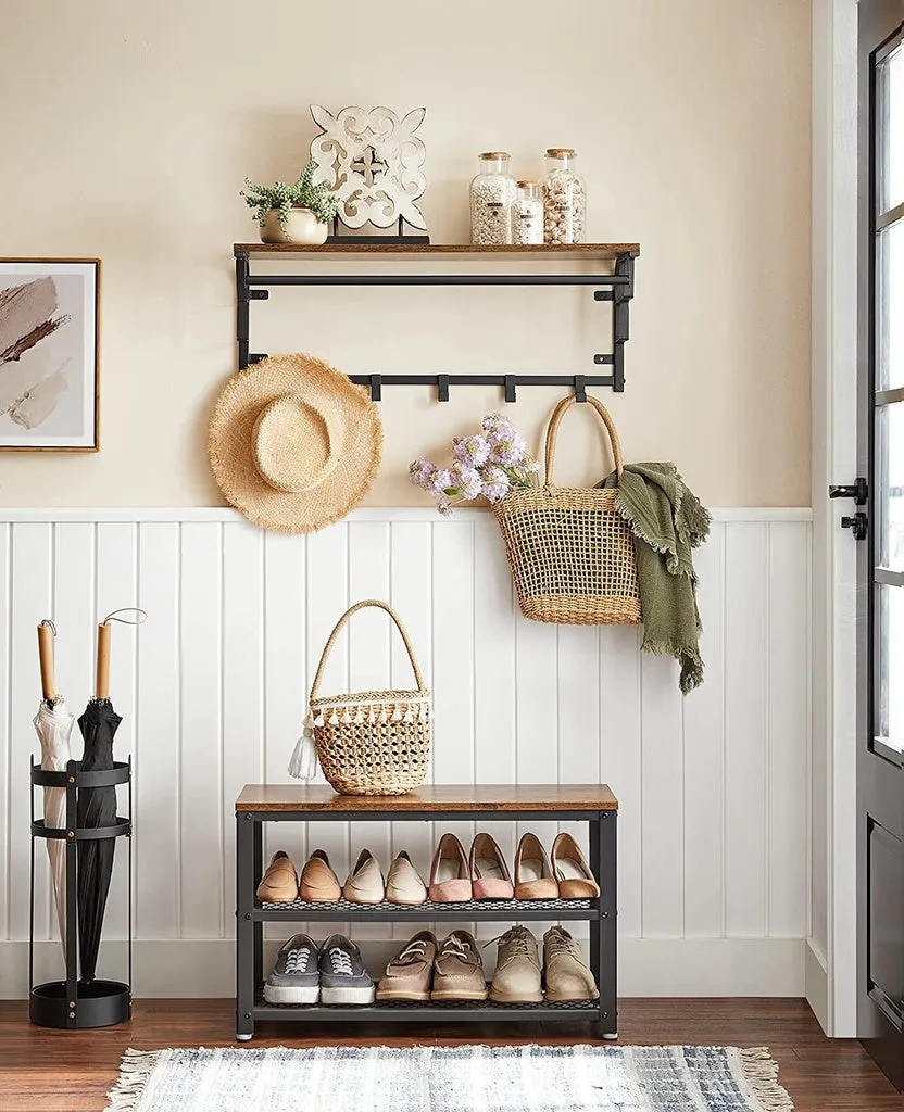 Industrial Shoe Bench with Seat & 2 Mesh Shelves - VASAGLE