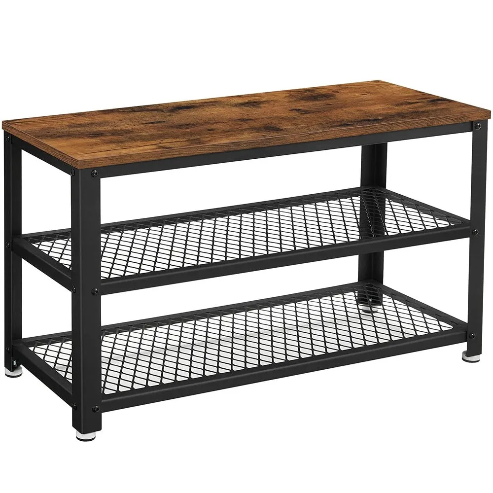 Industrial Shoe Bench with Seat & 2 Mesh Shelves - VASAGLE