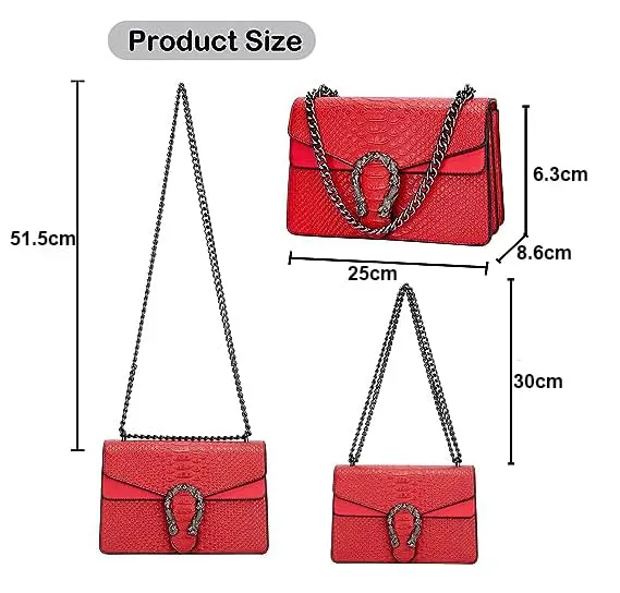 INOVERA Girls Cross-body Shoulder Sling Bag Clutch Purse With Adjustable Chain Strap (Red)