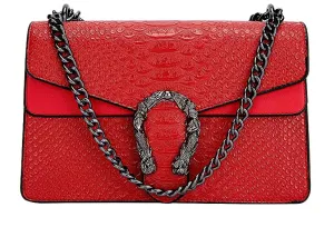 INOVERA Girls Cross-body Shoulder Sling Bag Clutch Purse With Adjustable Chain Strap (Red)