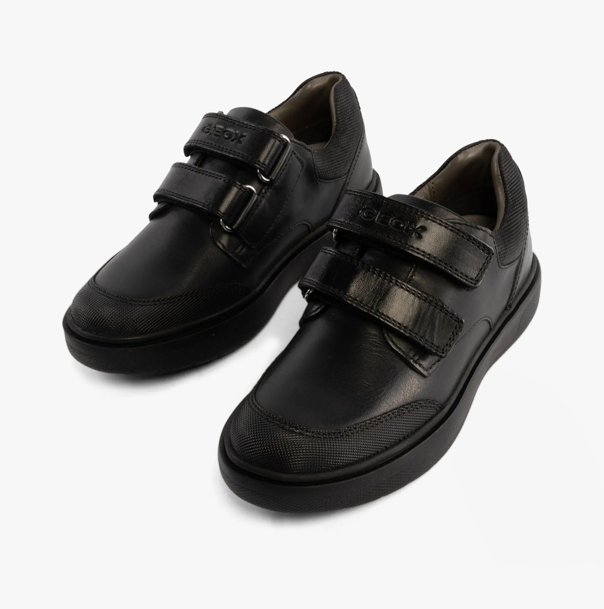 J RIDDOCK Boys Leather Touch Fasten School Shoes Black