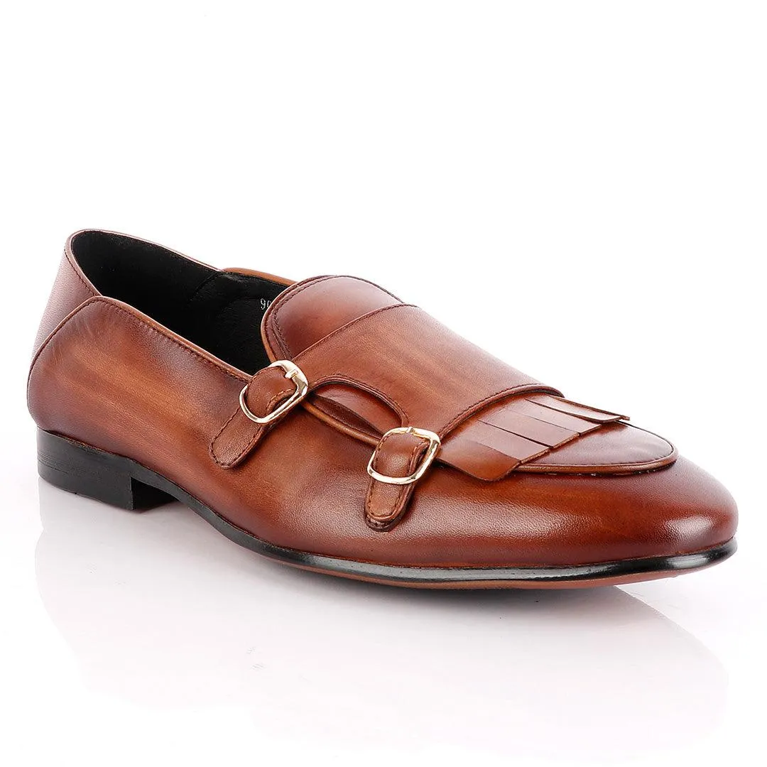 John Foster Monk-Strap with Fringe Brown Leather Shoe