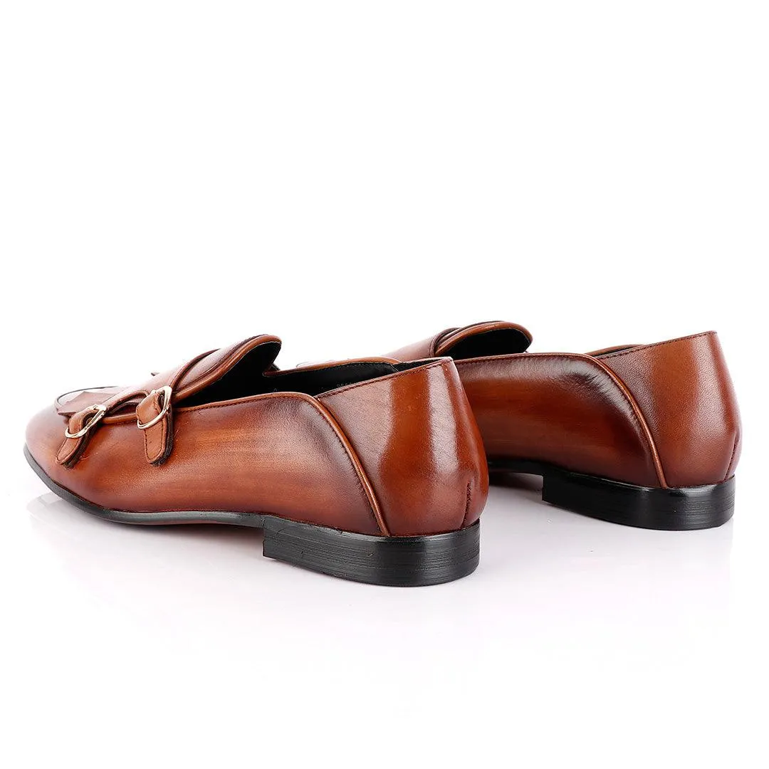 John Foster Monk-Strap with Fringe Brown Leather Shoe