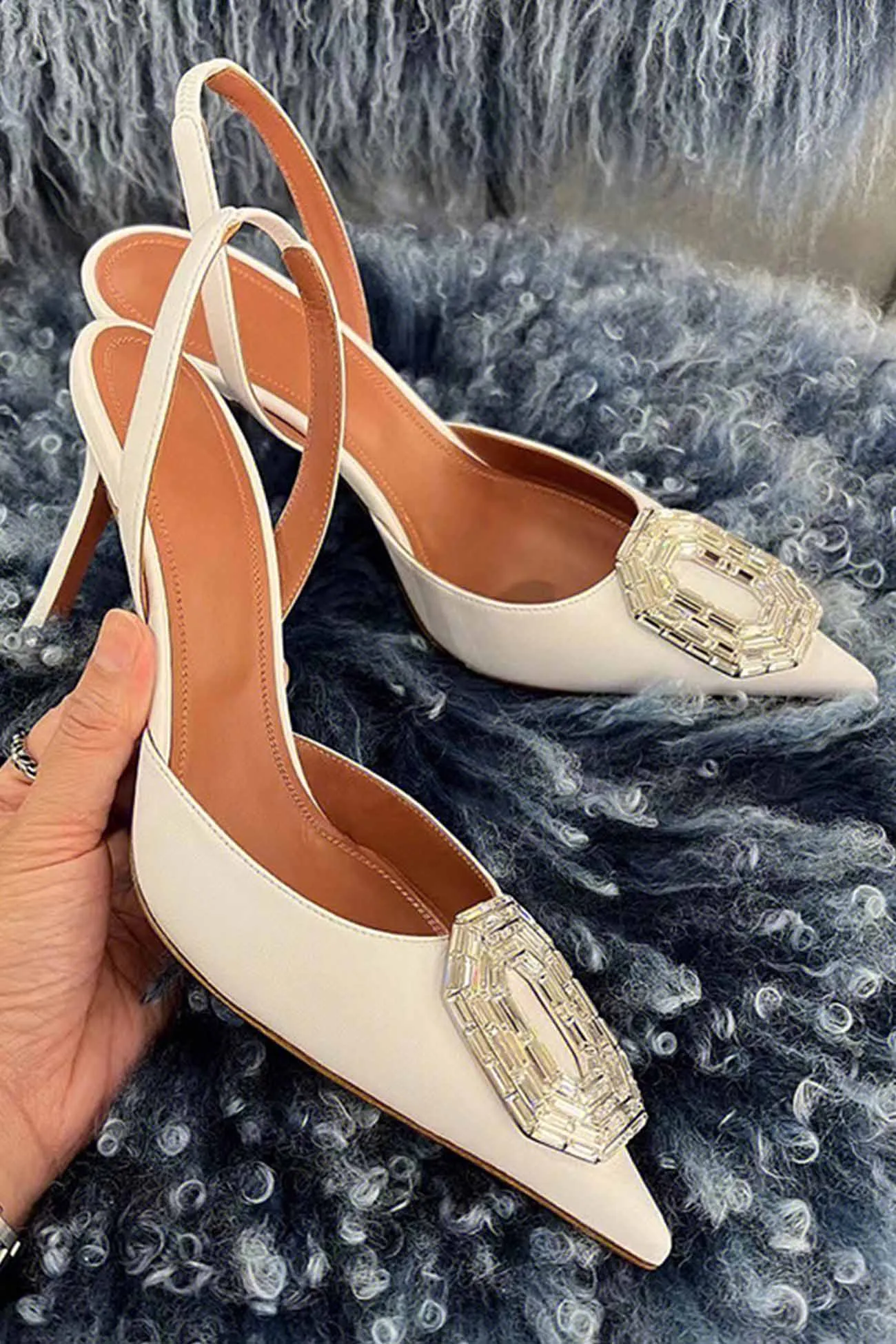 JOSKAA 2024 Fashion Woman shoes girls shoesOval Rhinestone Pointed Toe Heels