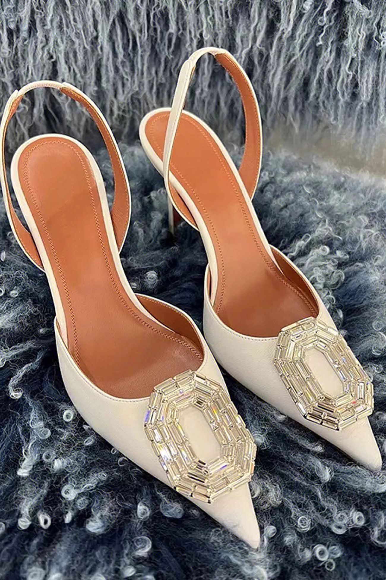 JOSKAA 2024 Fashion Woman shoes girls shoesOval Rhinestone Pointed Toe Heels