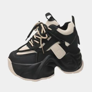 Joskaa 2024 New Black Platform Sneakers Hidden Heels