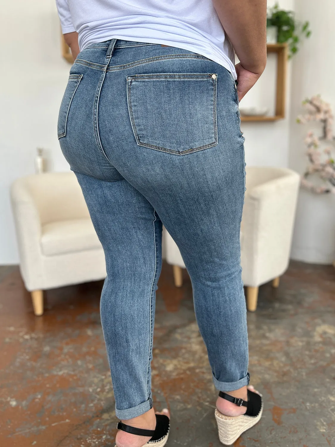 Judy Blue Cuffed Hem Low Waist Slim Jeans [Online Exclusive]