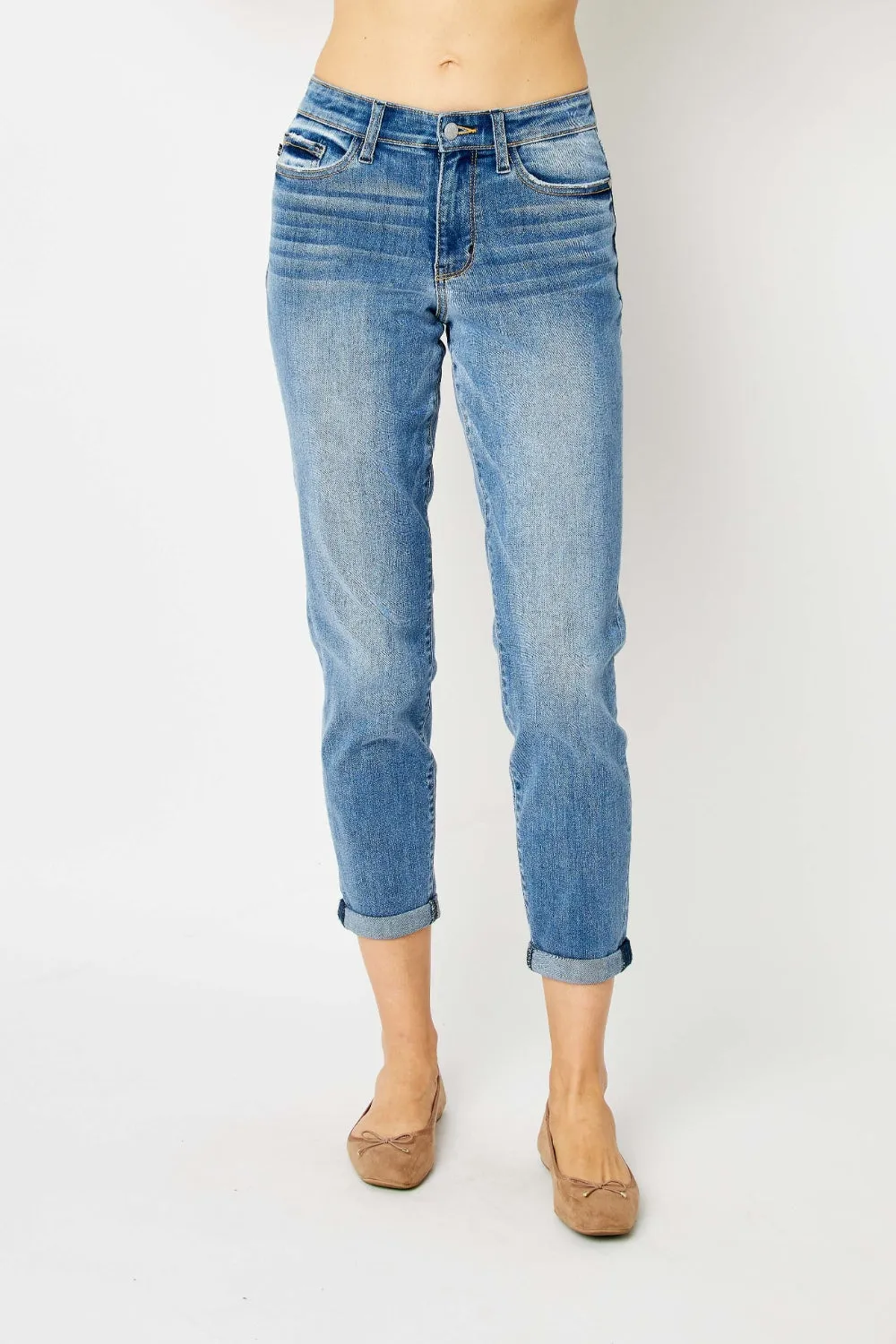 Judy Blue Cuffed Hem Low Waist Slim Jeans [Online Exclusive]