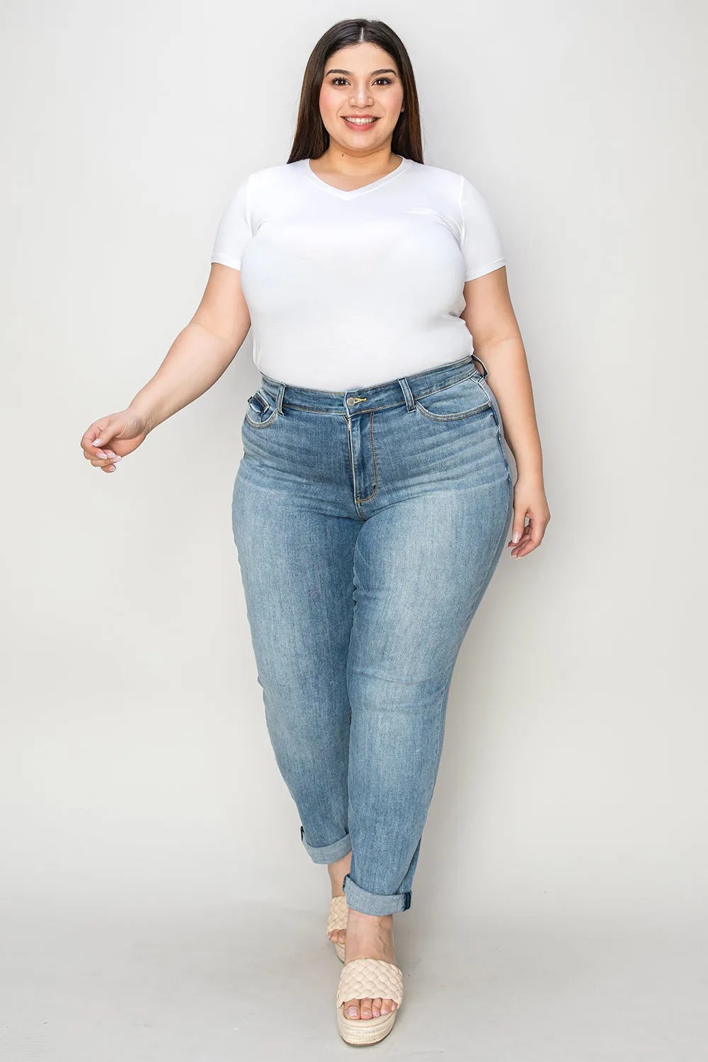 Judy Blue Cuffed Hem Low Waist Slim Jeans [Online Exclusive]