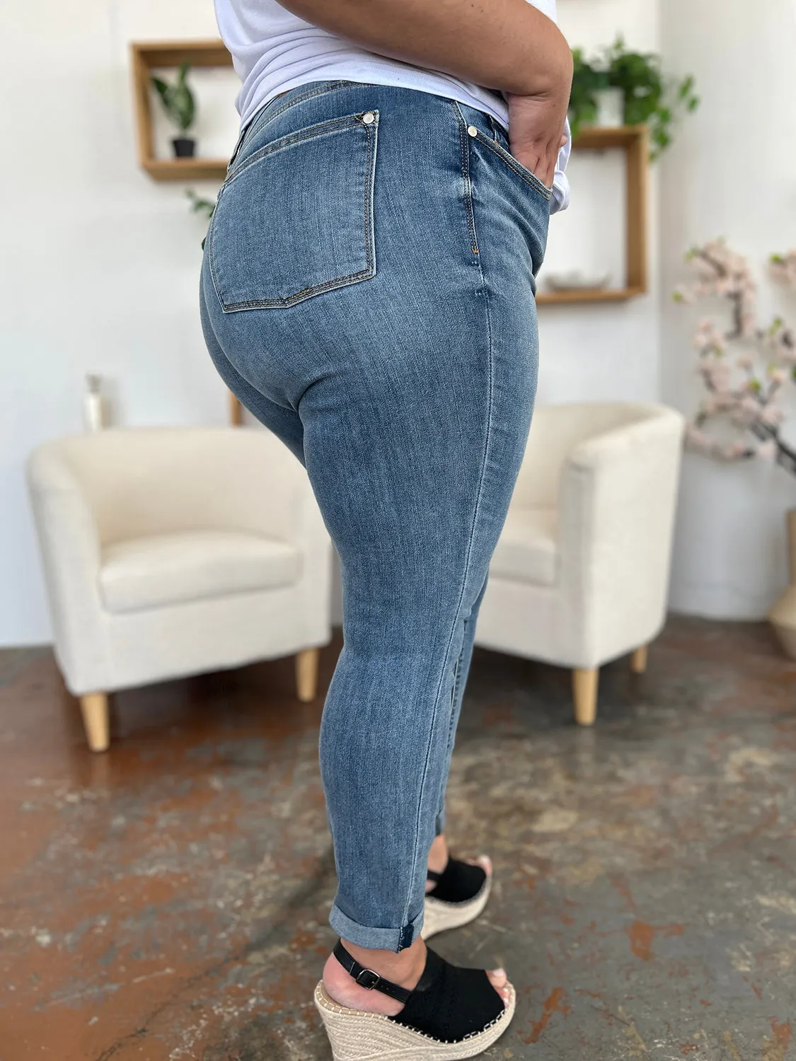 Judy Blue Cuffed Hem Low Waist Slim Jeans [Online Exclusive]