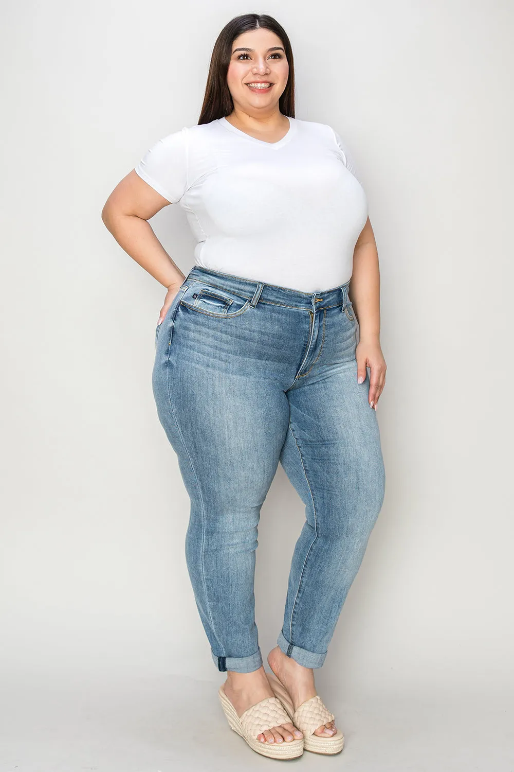 Judy Blue Cuffed Hem Low Waist Slim Jeans [Online Exclusive]