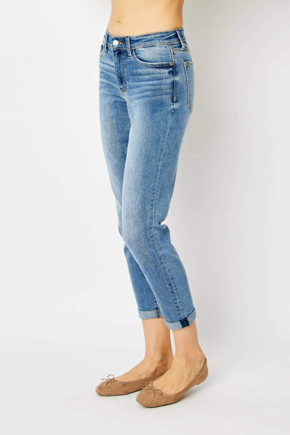 Judy Blue Cuffed Hem Low Waist Slim Jeans [Online Exclusive]