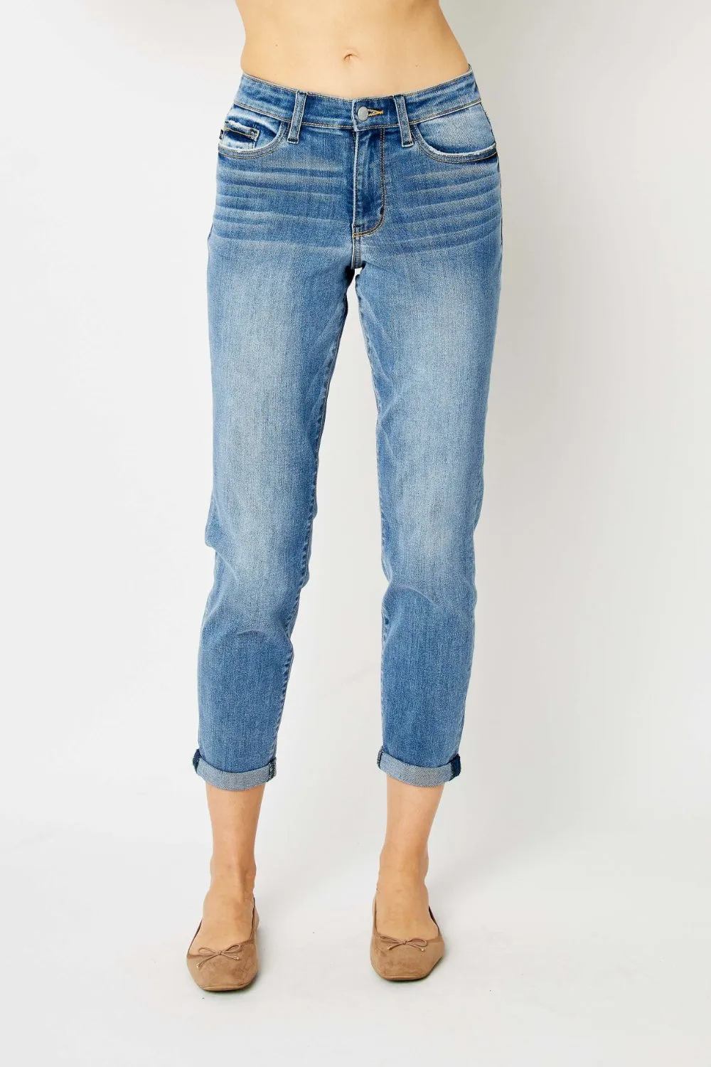 Judy Blue Cuffed Hem Low Waist Slim Jeans [Online Exclusive]