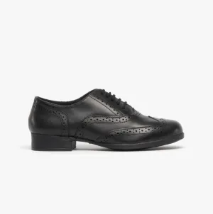 KADA Girls Leather Lace-Up School Shoes Black