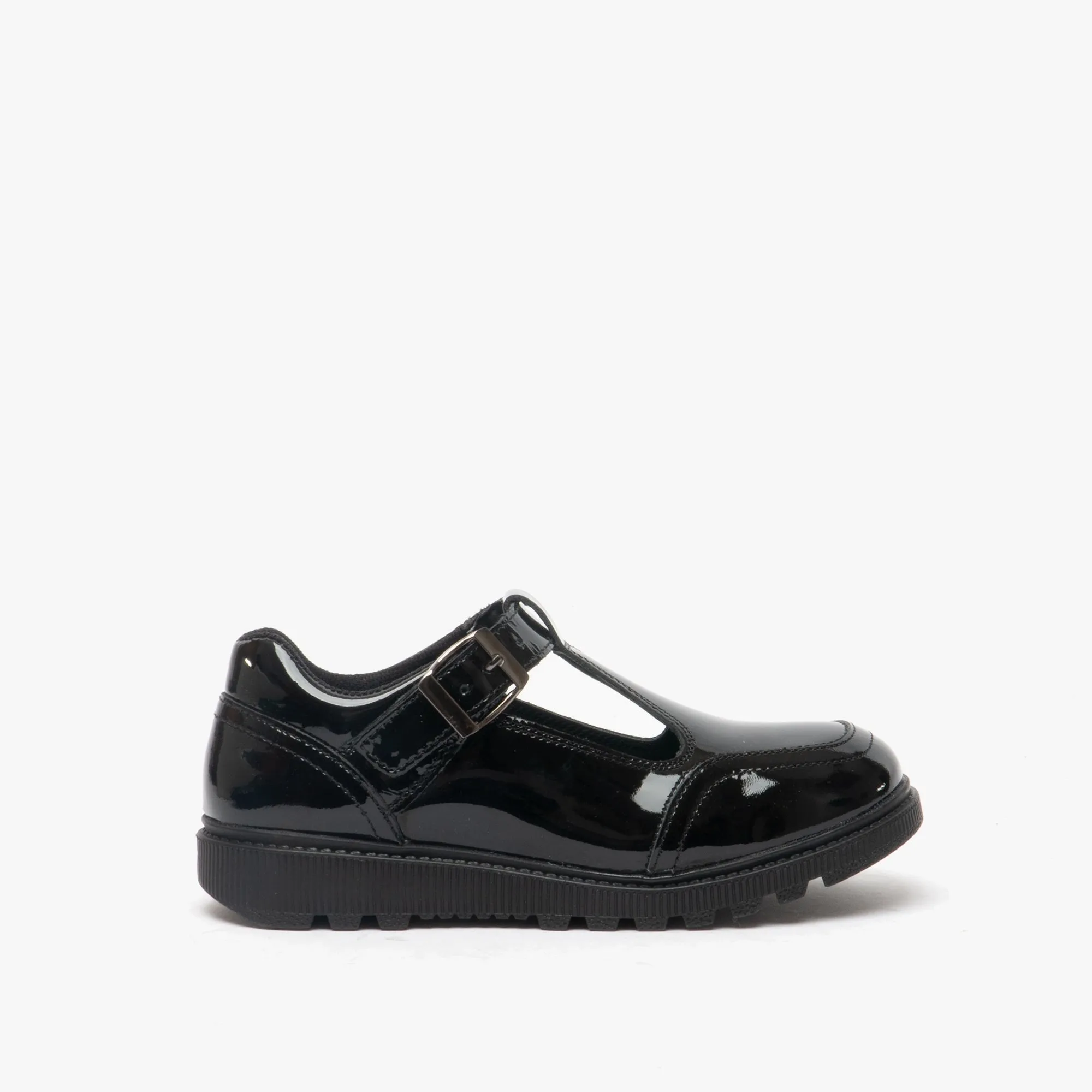 KERRY Girls Leather T-Bar Shoes Patent Black